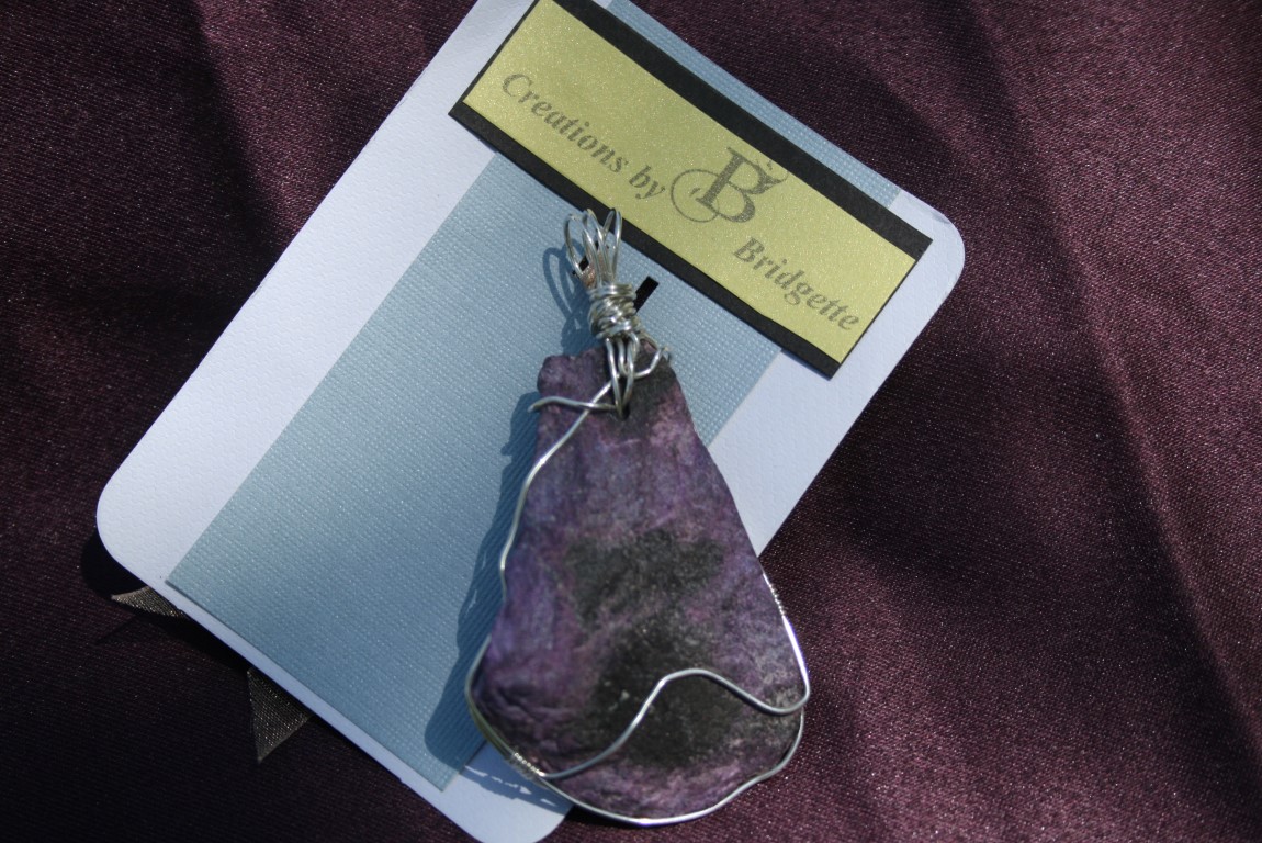 Beautiful  Rough Sugilite  Pendant Gemstone Sterling Silver wrapped Pendant  dreams Dreams, spiritual protection and purification, becoming a 'beacon of Light'  4920